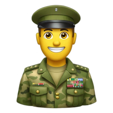 crie um emoji de um militar do exercito brasileiro com o camuflado típico sticker