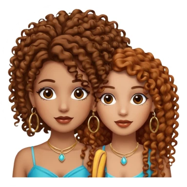 Puerto Rican fair skin straight brown hair with hoop earrings make up and my best friend caramel colored curly hair with jewelry and makeup on her face besties side-by-side sticker