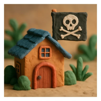 old pirate's house with skull flag sticker