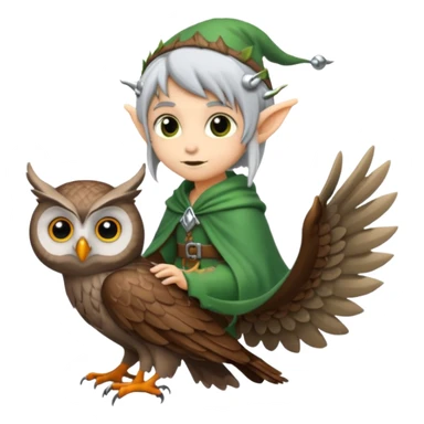 tiny forest elf with silver hair riding owl sticker