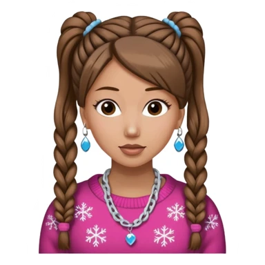 Chica blanca, pelo castaño recogido con pelos fuera, jersey de invierno y Nicki sticker