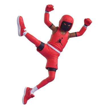 3D emoji style red Jordan Retro 3 sneaker with arms and legs, no face, jumping pose sticker