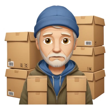 homeless white man with boxes sticker