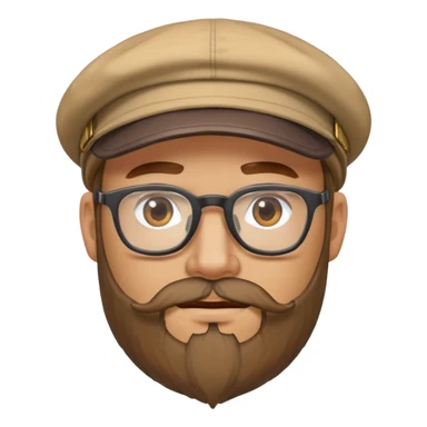 Adventurer with glasses, a beard and tan colored cap sticker