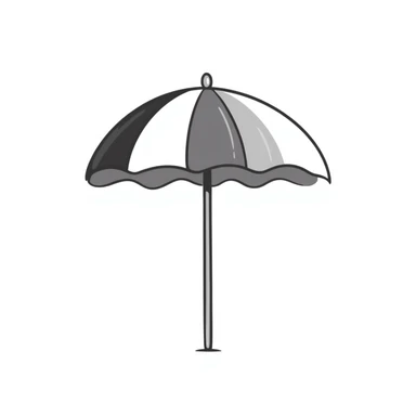 A beach umbrella with stripes in pastel colors (dd9fb0, ffc6d3, a3bfc9, c4bee2, f1b091), hand-drawn doodle style sticker