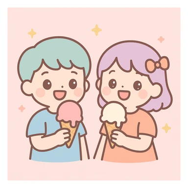happy children with melting ice cream cones sticker
