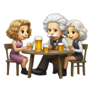 Einstein drinking beer with two girls sticker