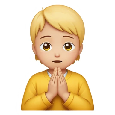 Yellow round emoji looking upwards with teary eyes and hands clasped praying sticker