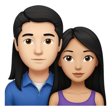 Mixed race couple, white male with mixed female (asian & black)
the female is more asian than she is black, she has long hair and very tanned skin, and black eyes
The male is french, he has thick luscious hair sticker