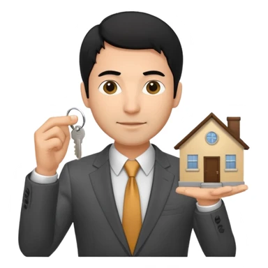 hombre de pelo negro con algo de canas y un poco de baraba comprando  una casa sticker