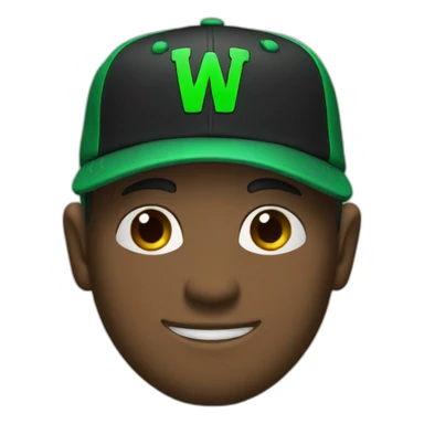 Black baseball hat with a green letter W sticker