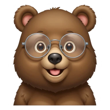 안경을 쓰고 웃고 있는 곰A cute, happy bear wearing round wire-rimmed glasses, with a small mole near the corner of its mouth sticker