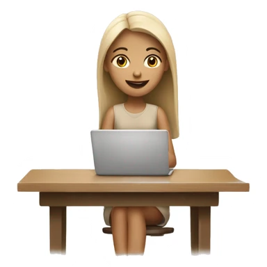 A girl at a table with a laptop with a cup of coffee in beige tones sticker