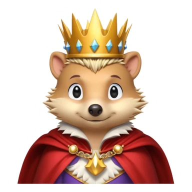 king hedgehog portrait, head and shoulders only, wearing a small golden crown, royal cape collar, proud confident expression, cute spiky fur details, fantasy royal vibe, 3D cartoon, mobile game icon style, clean background, no text, no watermark
 sticker