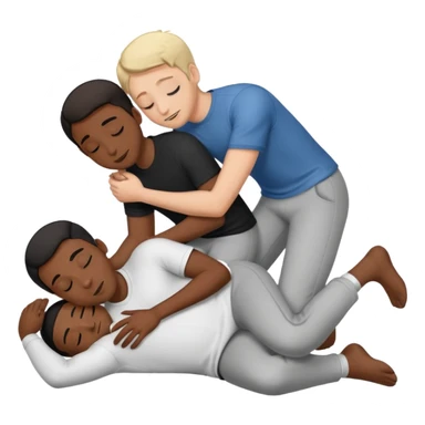 Full body view 2 naked male White and black,  making out. In the floor spooning  sticker