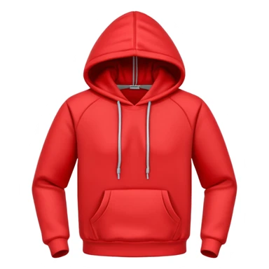 A 3D cartoon red hoodie with soft folds, drawstrings, and a casual fit, isolated plain background. plain , no texture. sticker