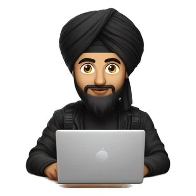 sikh man like diljit dosanj doing coding wearing black huddy and black turban doing coding on laptop sticker