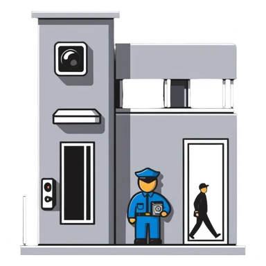 security guard monitoring building cameras sticker