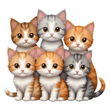 6 tiny kittens cuddling together all various different natural colours including grey and white, ginger and white, calico, grey, and brown tabby and white sticker