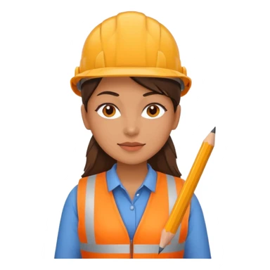 worker woman wearing orange west holding a pencil sticker