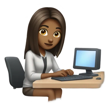 Medium straight hair computer science girl intern with a computer  light brown skin sticker