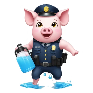 piggies in police outfit with falling empty water jug sticker