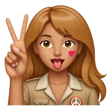 girl holding a peace sign with tongue out sticker