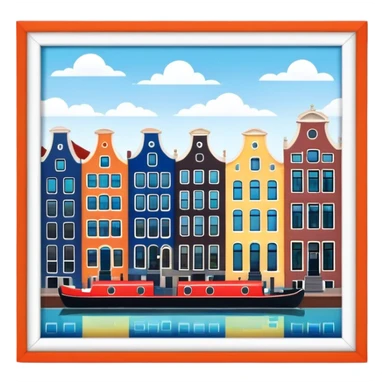 Cinematic Realistic Amsterdam Canal Houses Landmark Emoji, featuring narrow, gabled facades in vibrant colors. sticker