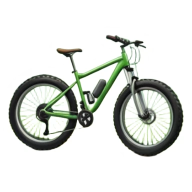 An icon showing a mountain bike with thick tires on a forest trail, surrounded by trees and natural terrain. The background features a lush green forest with sunlight filtering through the branches, and a winding path ahead. Transparent background highlights the  adventure of mountain biking. sticker