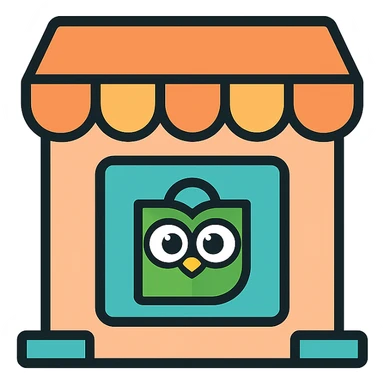 store with Tokopedia logo in pastel colors, colored icon style with black outline sticker