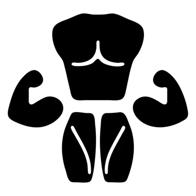 Minimalistic flat Apple iOS icon. Isolated muscle groups (chest, biceps, quadriceps) shown as separate colored or outlined anatomical shapes, no human silhouette, white or transparent background, no extra elements. sticker