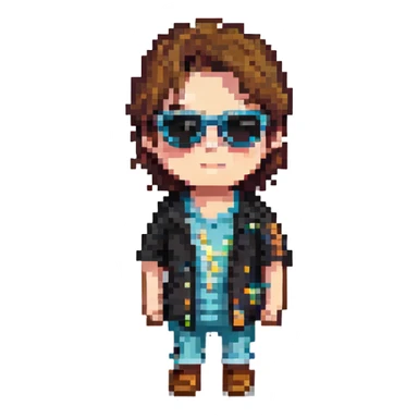 boy with brown hair, white skin, no beard, wearing sunglasses sticker