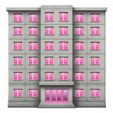Soviet-style concrete apartment block with many normal windows and a single pink illuminated window sticker