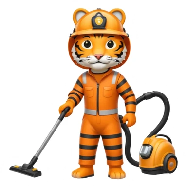 Tiger with a helmet on standing up vacuuming  sticker