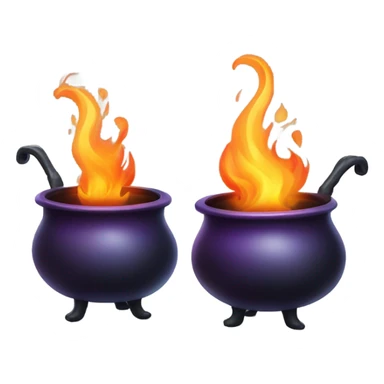 dual witches cauldron identical one empty and one have a flame sticker