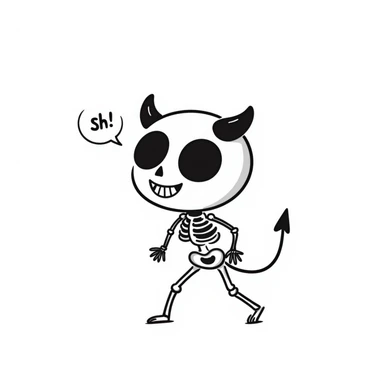 devil skeleton saying 'sh', expressive, clear pose, hand drawn doodle style sticker