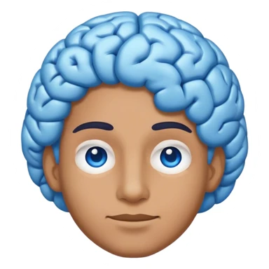 An adult person face emoji with blue brain instead of hair and suave expression sticker