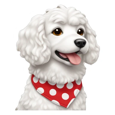 white curly coat dog with red polka dot bandana sticker