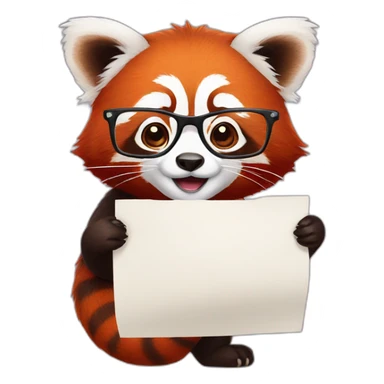a red panda with glasses holds a piece of paper sticker