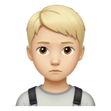 "- Nam
- 10 tuổi
- Da trắng
- Tóc ngắn, vàng, vuốt undercut gọn gàng
- mặt nghiêm túc
" sticker