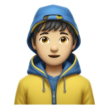 korean boy in yellow cap wearing blue unbuttoned jacket  sticker