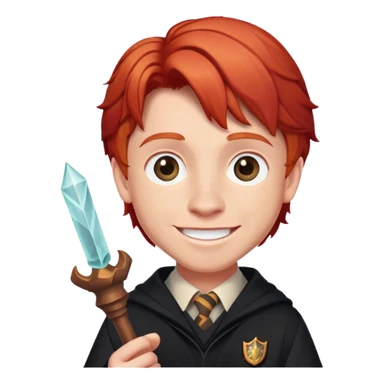 Ron Weasley with wand, smiling, red hair sticker