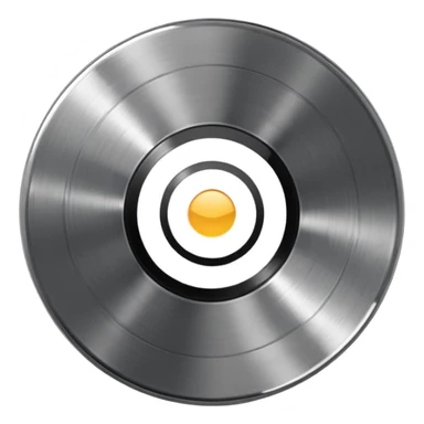 Chrome vinyl record emoji, silver metallic finish, iOS emoji style, reflective surface, minimal design, centered, smooth gradients, clean white background sticker