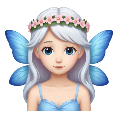 A shy white hair fairy with soft blue wings with flower smallcrown sticker