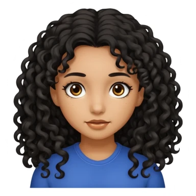 A girl with black long curly hair dark brown eyes brown skin colour. sticker