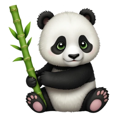 Adorable panda cub holding bamboo sticker