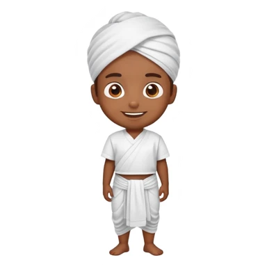 cartoon Samsung emoji of a Tamil boy in white dhoti, shirt, checked angavastram, joyful face sticker