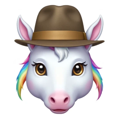 unicorn face cute wearing fedora, horn piercing through the hat looking in the camer sticker