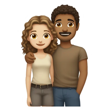 girl with fair skin, hazel eyes and straight hair hugging a boy with tan skin, medium curly hair that is light brown and a tiny mustache and goatee and dark brown eyes sticker