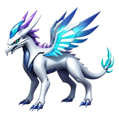 Iridescent Futuristic Modern Epic Legendary Shiny Cyber-Suicune-Dialga-Reshiram-Creature, (full body) sticker